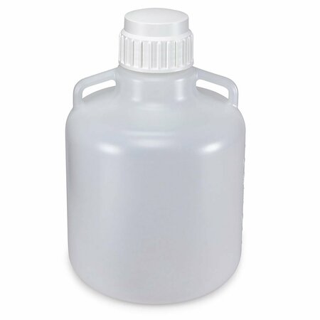 GLOBE SCIENTIFIC Carboy, Round with Handles, HDPE, White PP Screwcap, 10 Liter, Molded Graduations 7340010